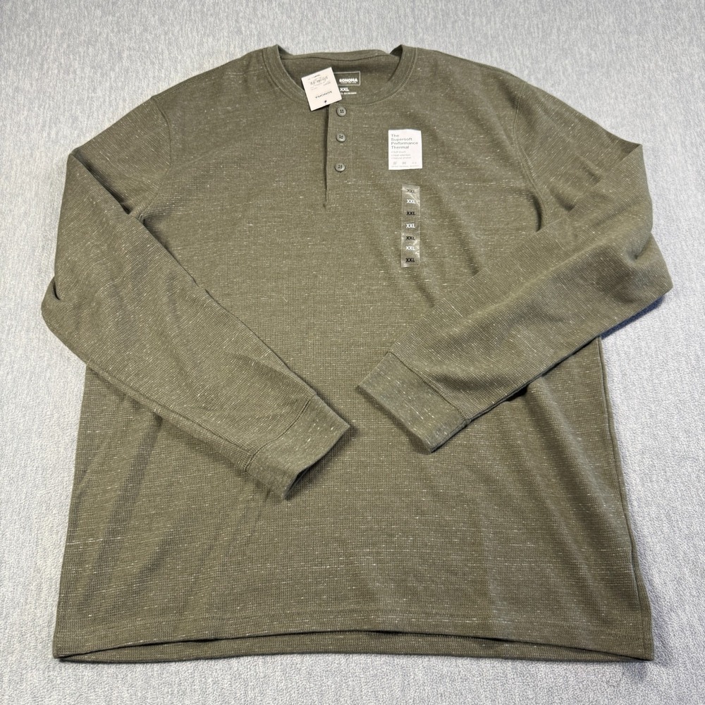 Sonoma Henley Men XXL Green Solid Long Sleeve‎ Supersoft Performance Thermal New